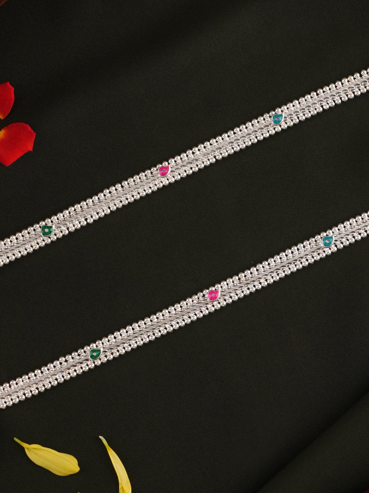 Double Arumbu Silver Anklet