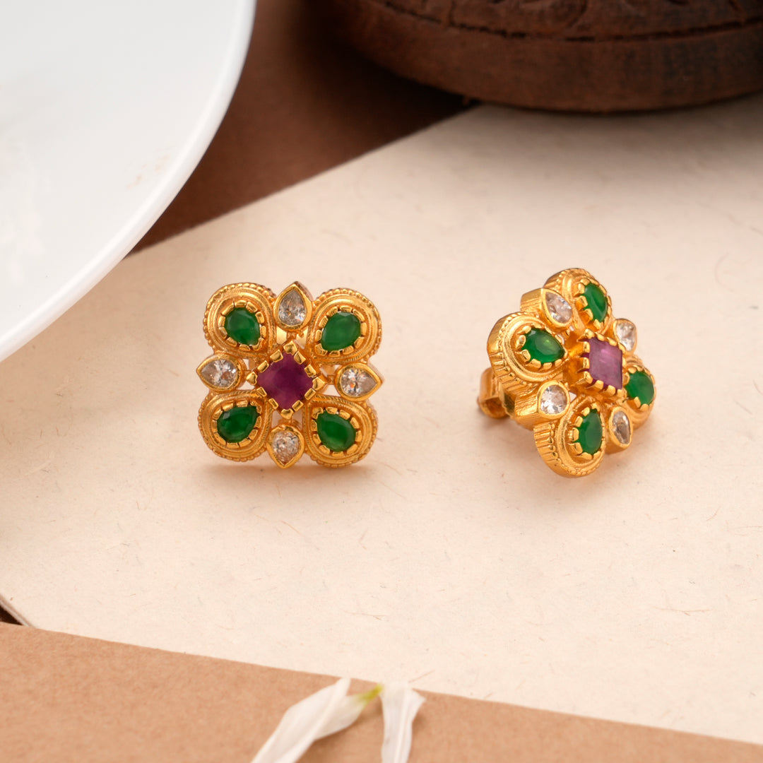 Gold Plated Floral Design Kundan Stud