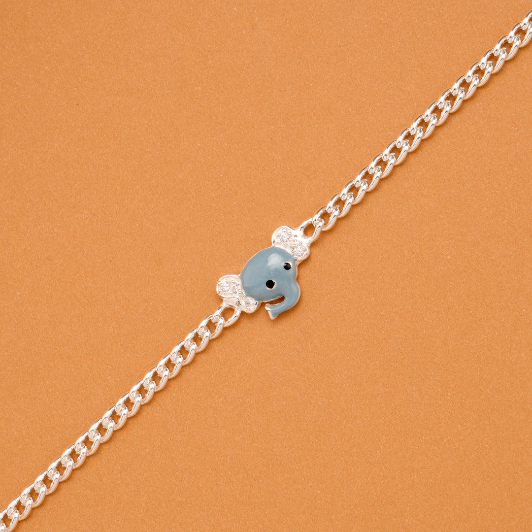 Minimal Elephant Enamel Silver Baby Bracelet