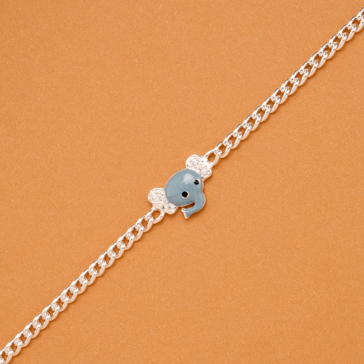 Minimal Elephant Enamel Silver Baby Bracelet