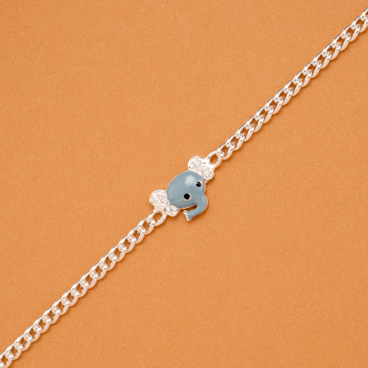 Minimal Elephant Enamel Silver Baby Bracelet