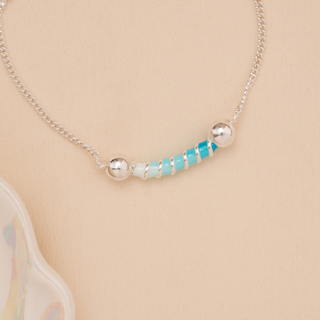 Blue & White Spiral Bead Baby Silver Bracelet