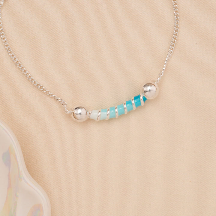 Blue & White Spiral Bead Baby Silver Bracelet
