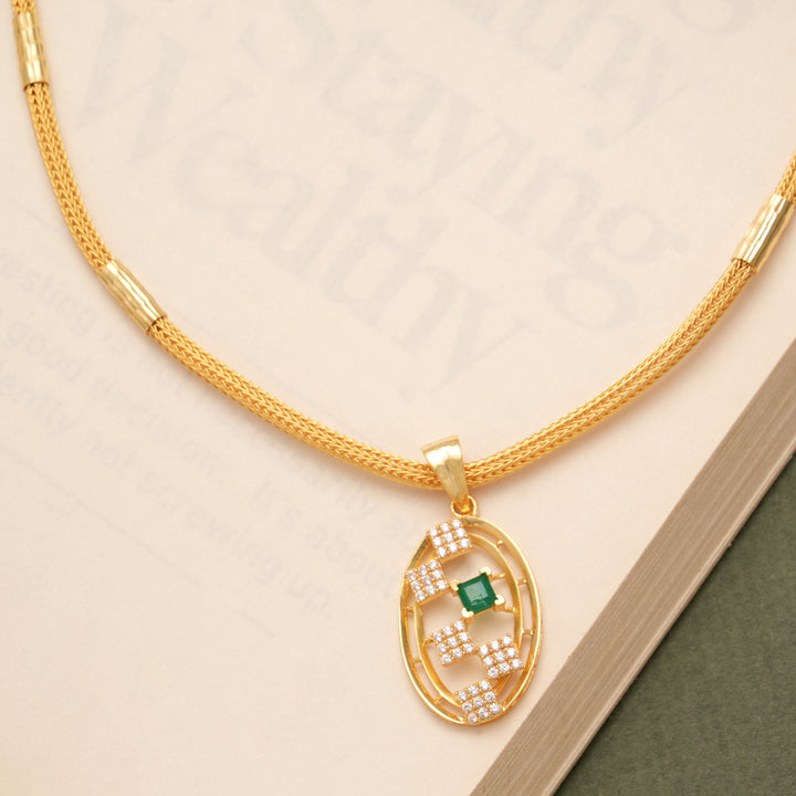 Elegant Oval Shape Emerald Stone Golden Necklace