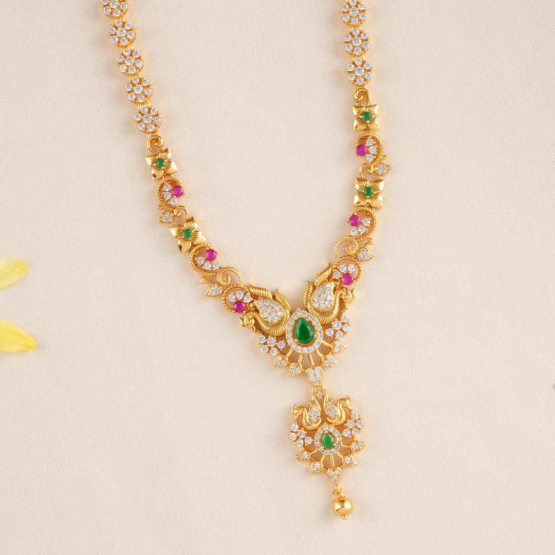 Peacock with Emerald Flower Drops Necklace