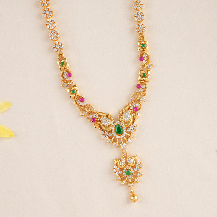 Peacock with Emerald Flower Drops Necklace