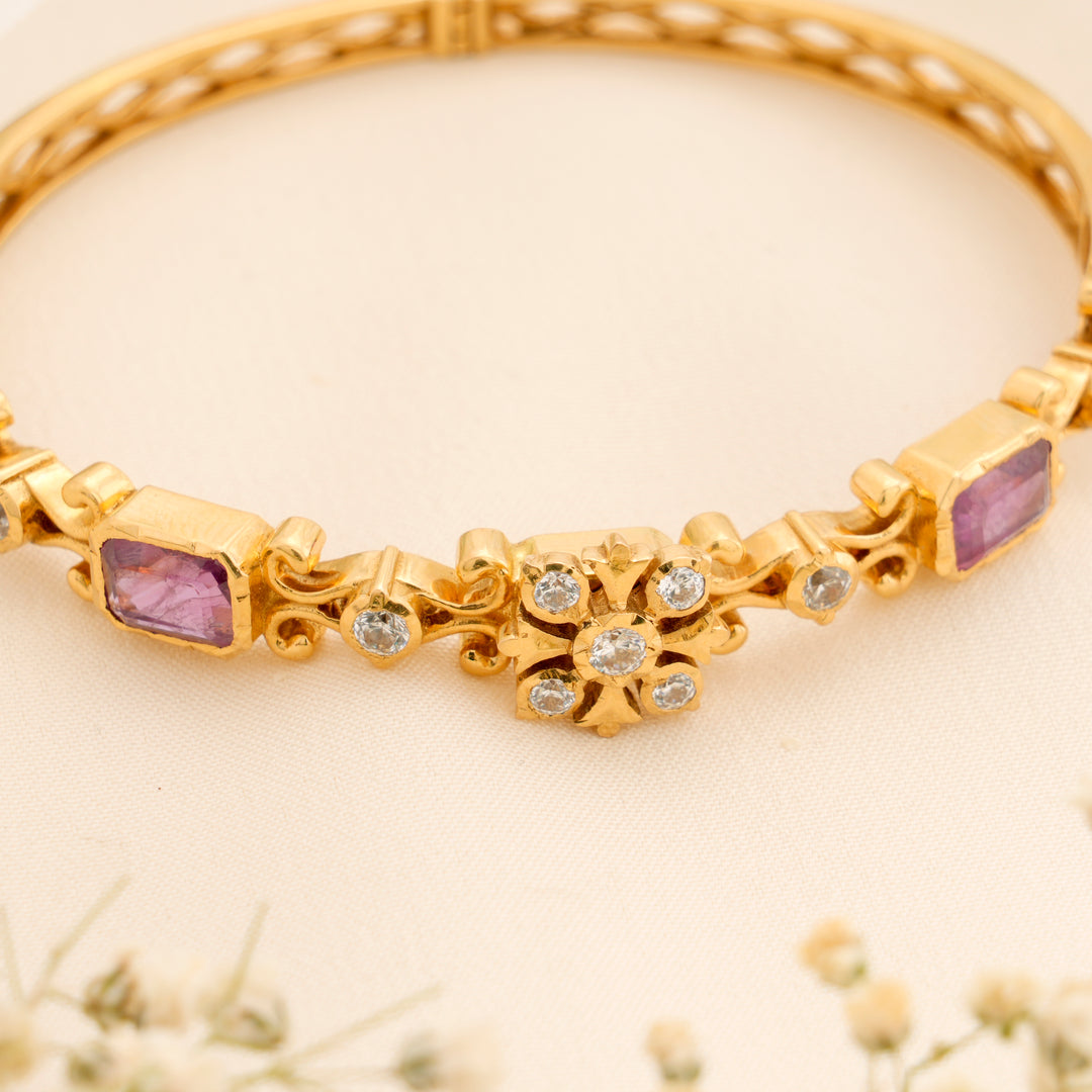 Fancy Floral with Enamel Leaf Gold Kada