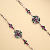 Antique Emerald Ruby Heritage Silver Anklet