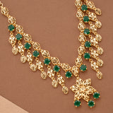 Elegant Green Stone Drops Golden Necklace Set