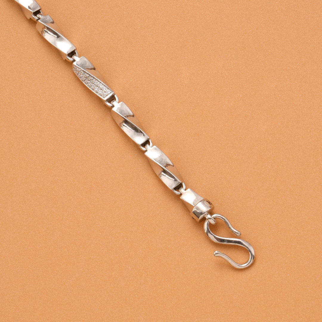 Dotted Stone Cut Link Men's Silver Bracelet