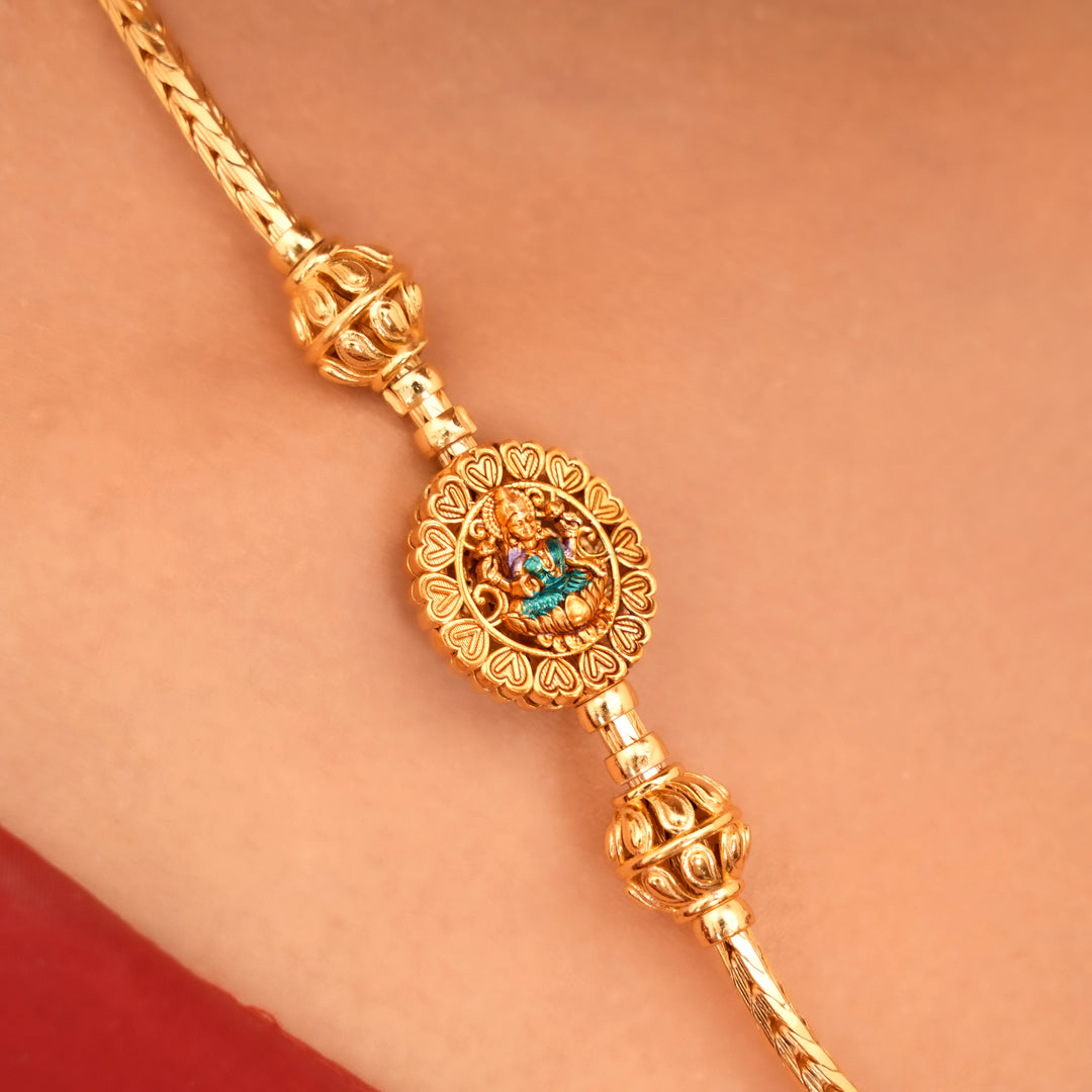 Golden Round Shape Lakshmi Mugappu Chain