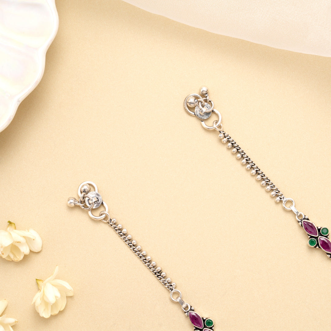 Antique Emerald Ruby Heritage Silver Anklet