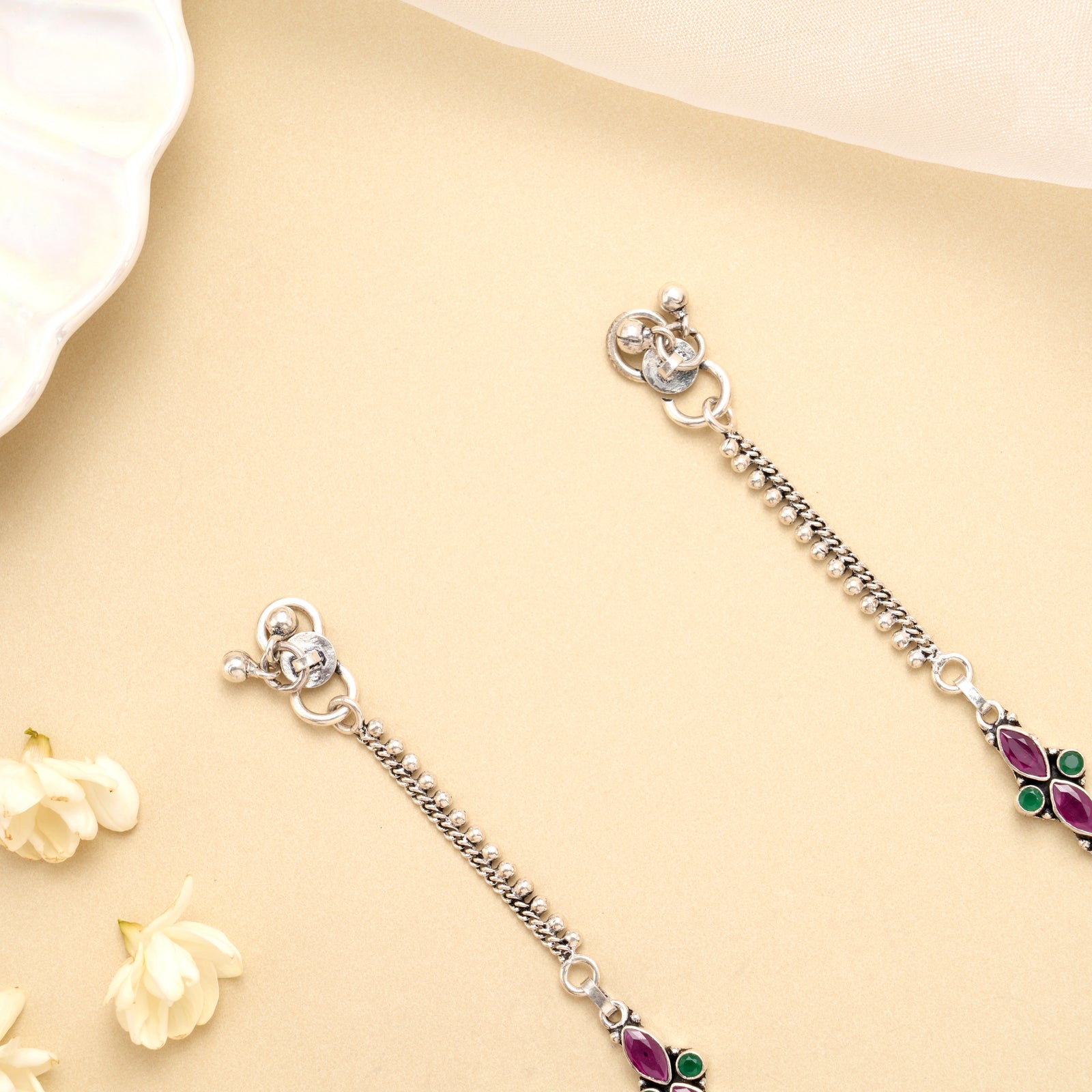 Antique Emerald Ruby Heritage Silver Anklet