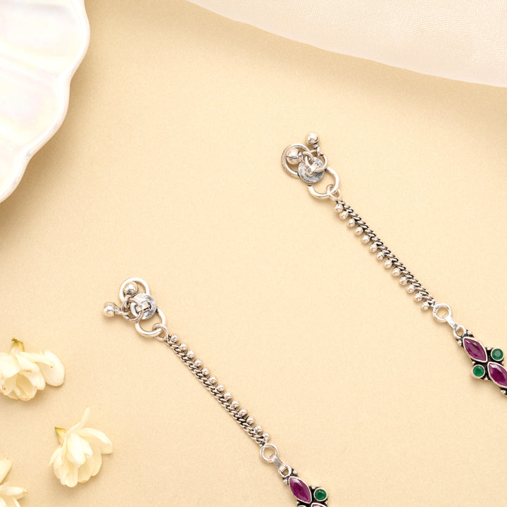 Antique Emerald Ruby Heritage Silver Anklet
