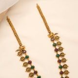 Ruby with Emerald Lakshmi Coin Golden Long Necklace