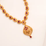 Geometric Ruby Filigree Pendant Necklace Set