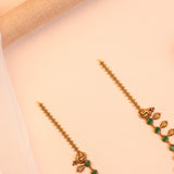 Gold Plated Silver Antique Green Stone Necklace with Lakshmi Teardrop Charms
