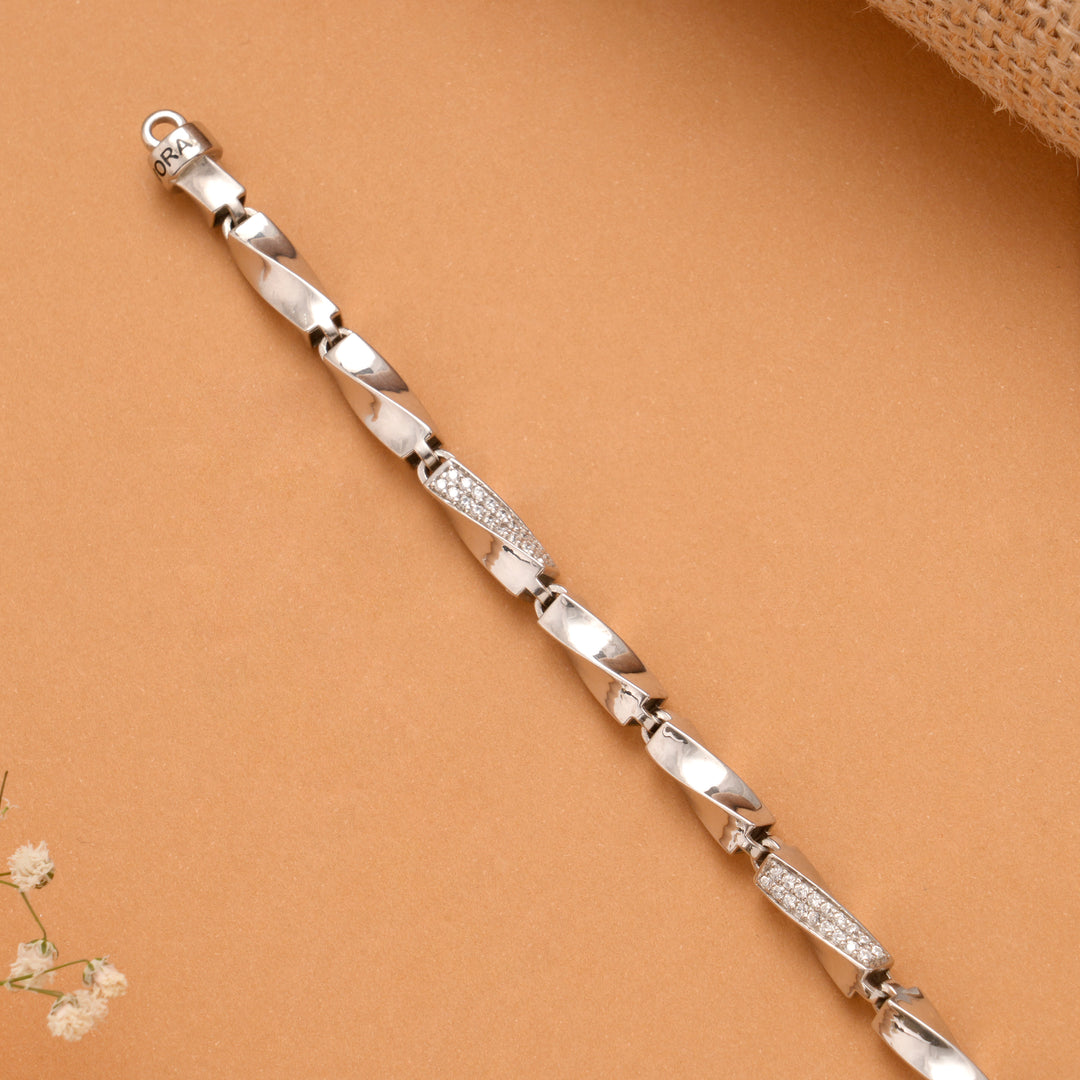 Dotted Stone Cut Link Men's Silver Bracelet