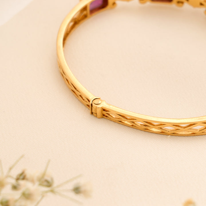 Fancy Floral with Enamel Leaf Gold Kada
