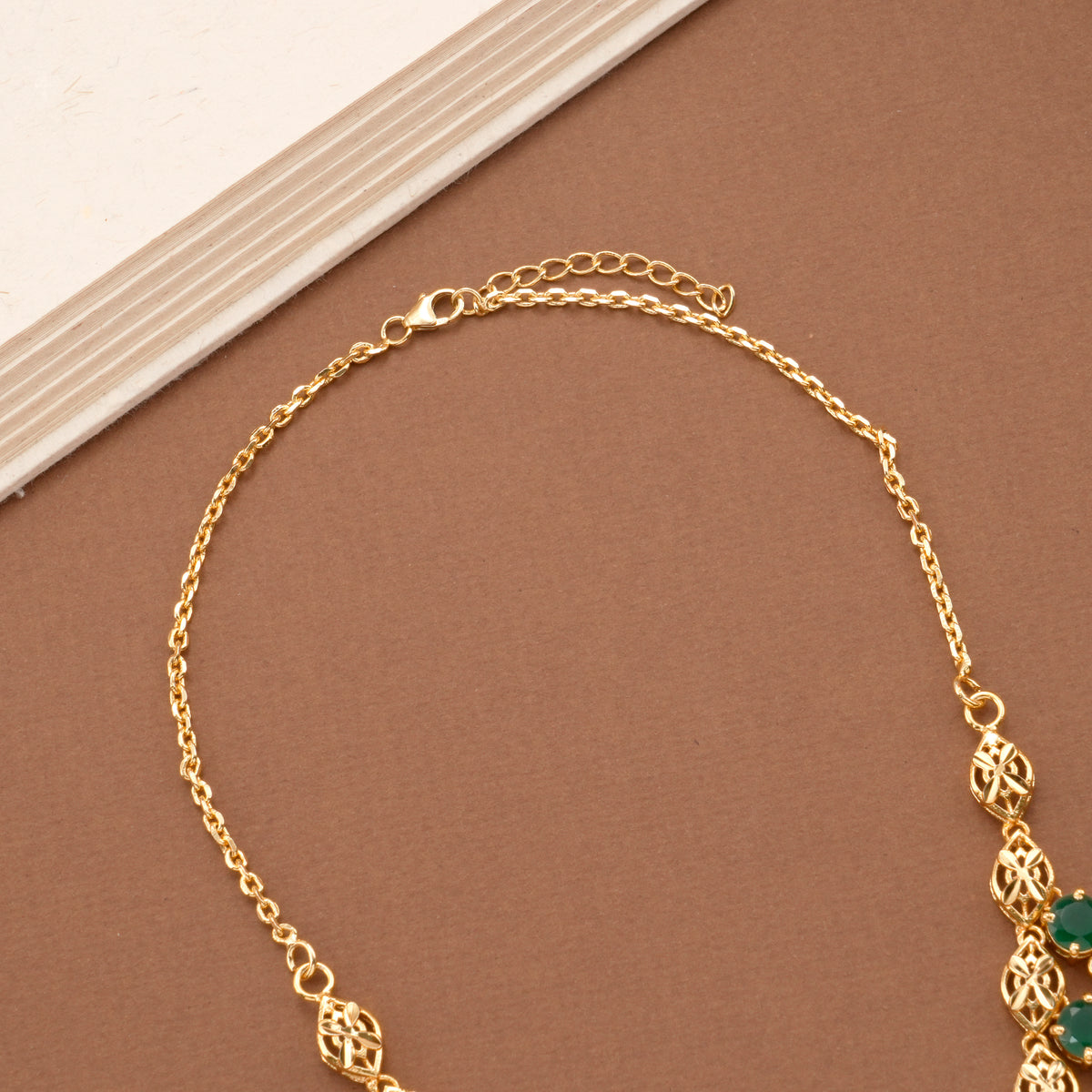 Elegant Green Stone Drops Golden Necklace Set