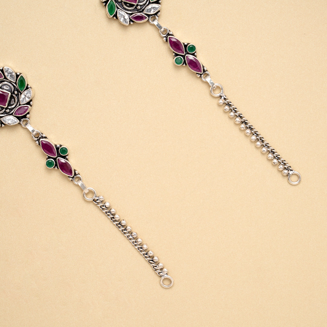 Antique Emerald Ruby Heritage Silver Anklet