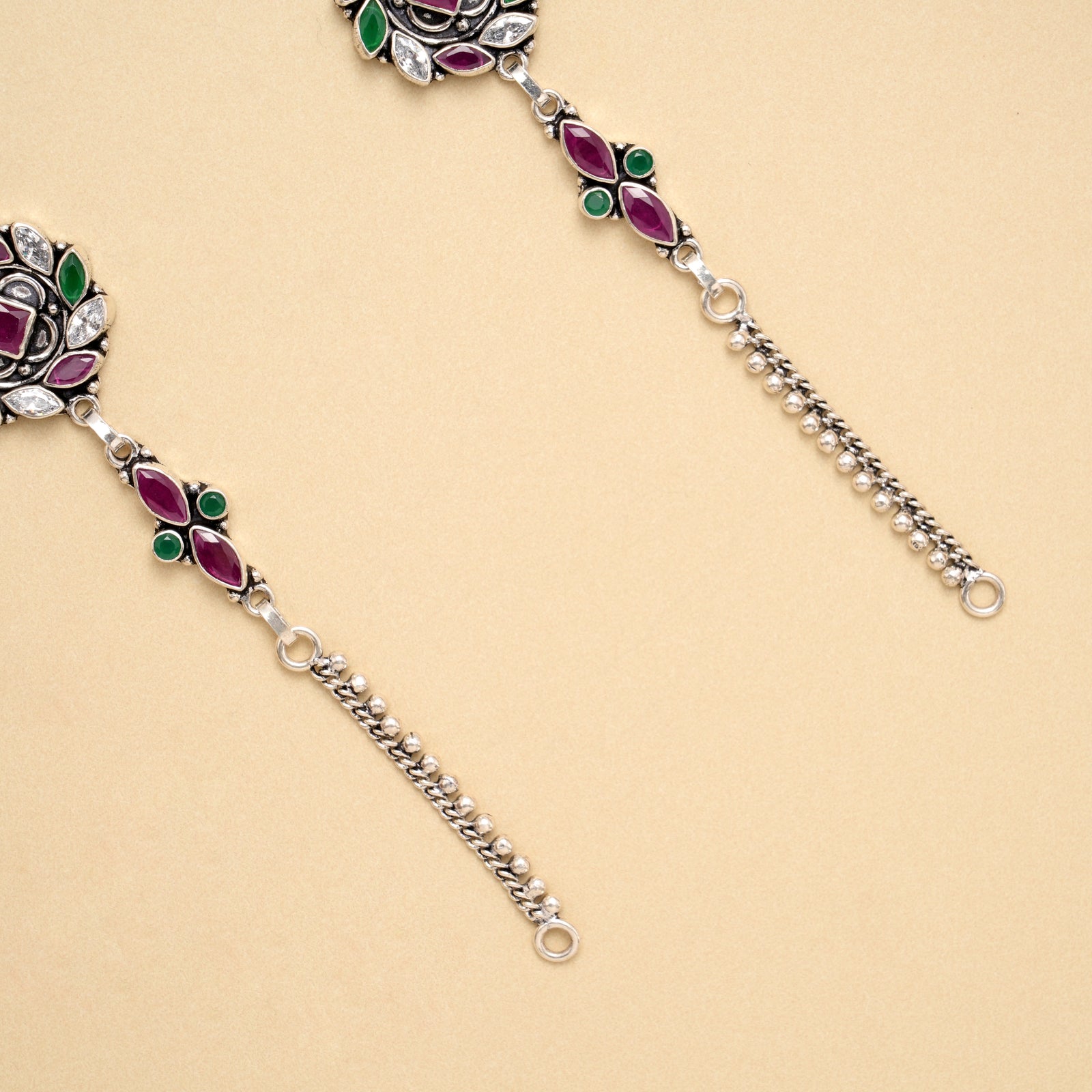Antique Emerald Ruby Heritage Silver Anklet