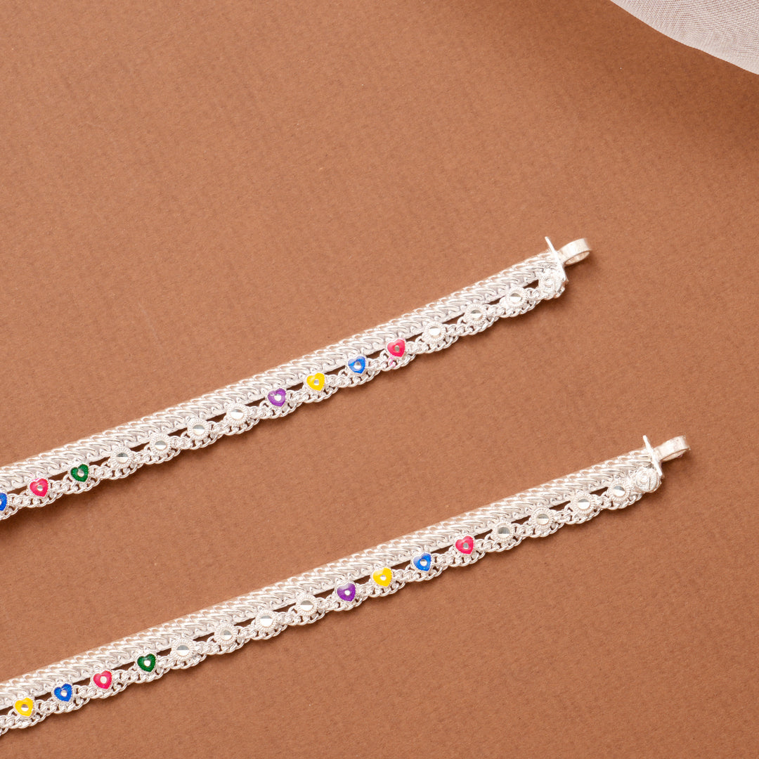 Minimal Enamel Link Drop Silver Anklet