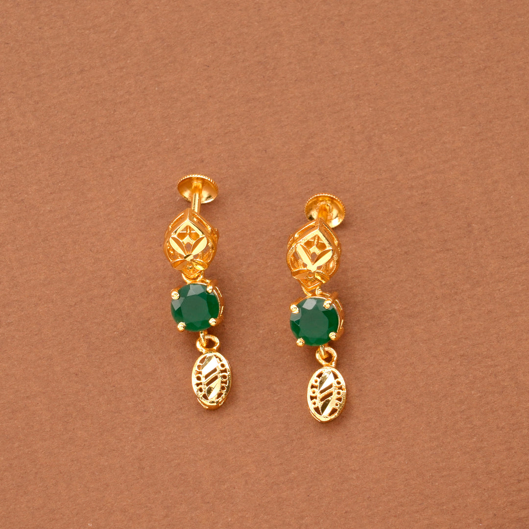 Elegant Green Stone Drops Golden Necklace Set