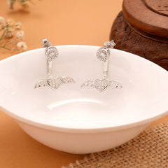 Silver Crystal Winged Heart Drop Earrings