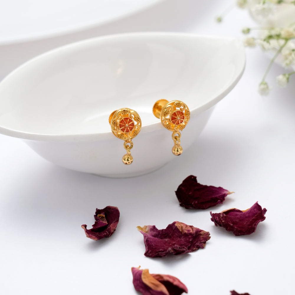 Classic Floral Design Golden Ball Earring