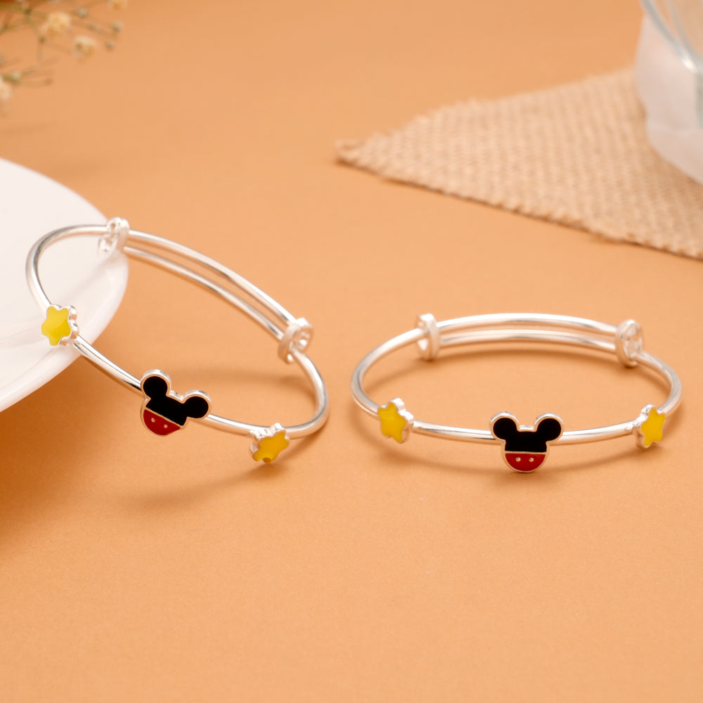 Mickey Mouse Floral Silver Baby Bangle