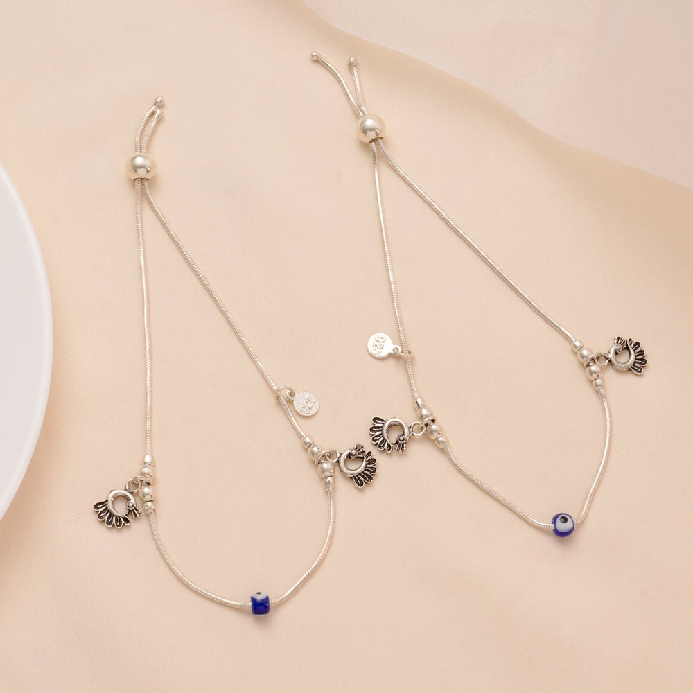 Antique Peacock Design Silver Anklet