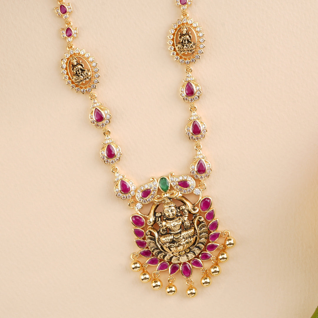 Leaf Ruby with Lakshmi Pendant Necklace