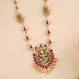 Leaf Ruby with Lakshmi Pendant Necklace