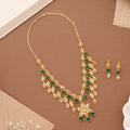 Elegant Green Stone Drops Golden Necklace Set