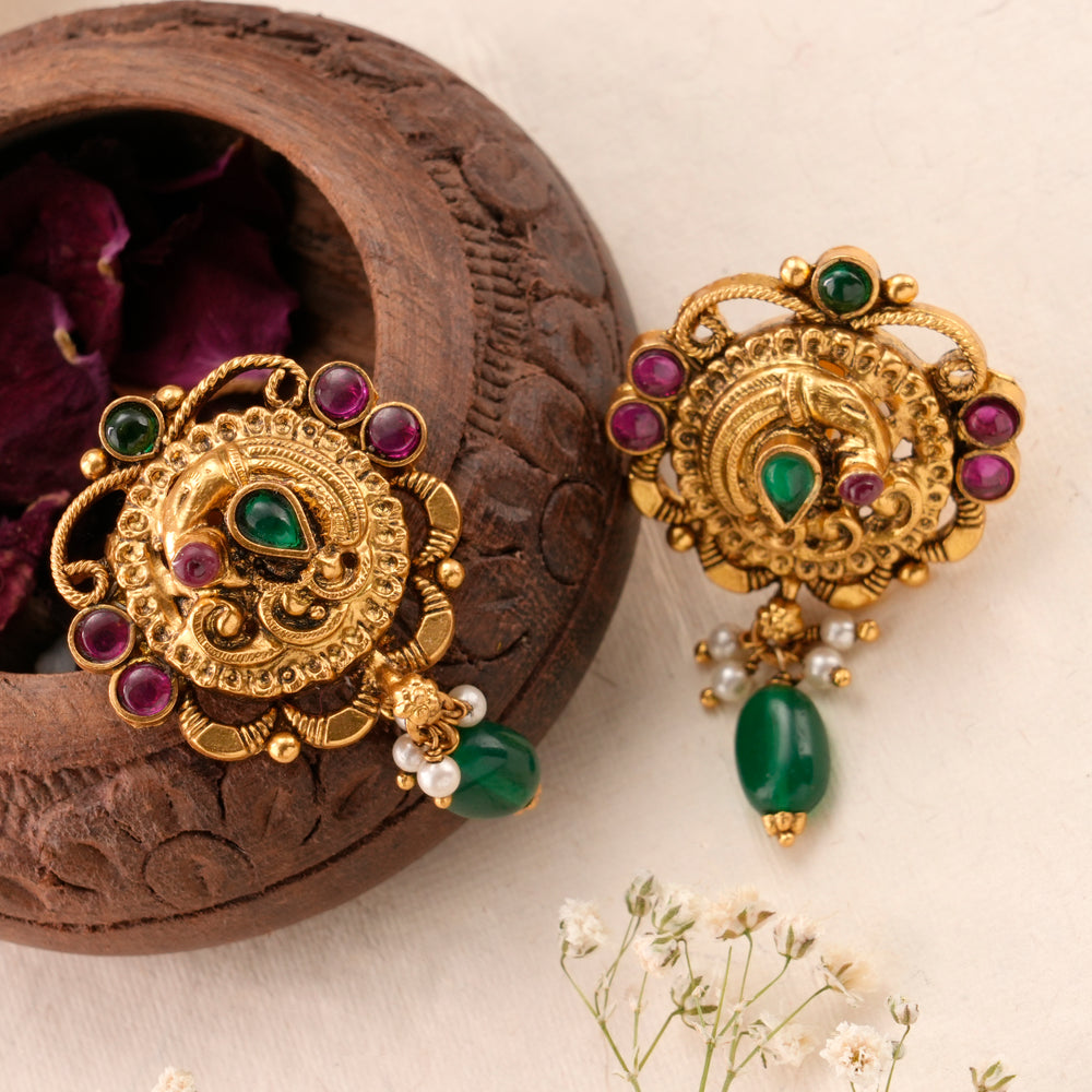 Traditional Antique Peacock Beads Drop Earring