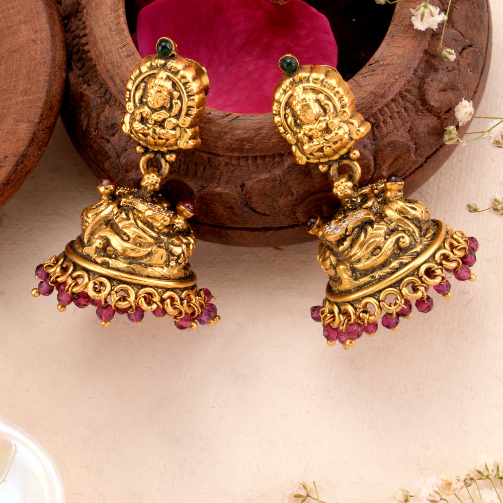 Antique Lakshmi Pink Beads Silver Earring