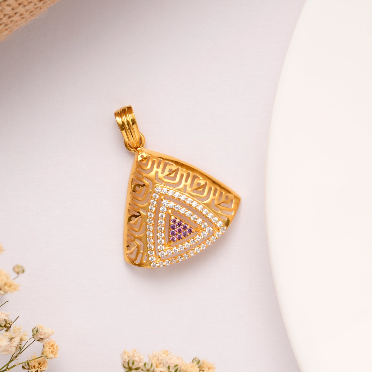 Designer Triangle Casting Golden Pendant