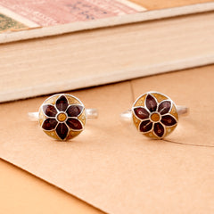 Maroon Enamel Floral Silver Toe Ring