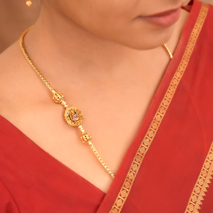 Golden Round Shape Lakshmi Mugappu Chain