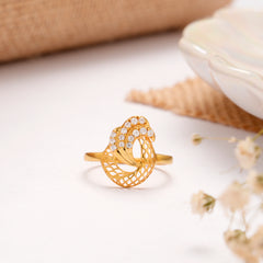 Classic Floral White Stone Golden Ring