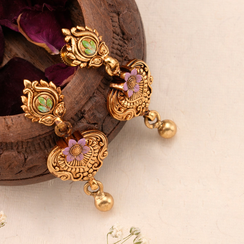 Heart Shape Enamel Golden Drops Earring
