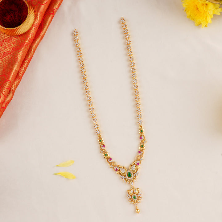 Peacock with Emerald Flower Drops Necklace