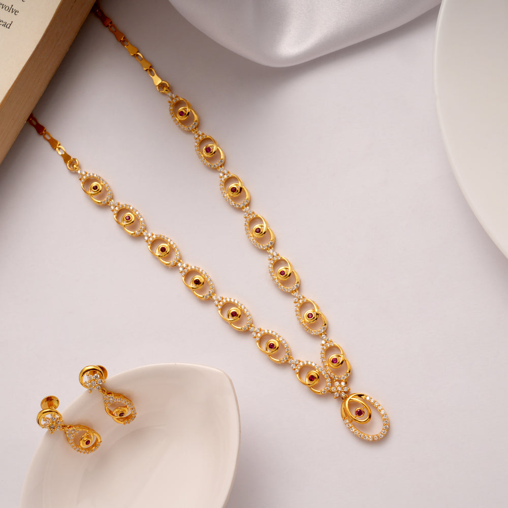 Oval Shape Gold Plated Designer Necklace Set
