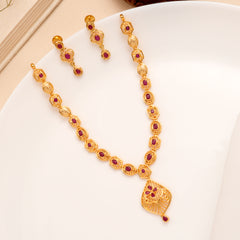 Geometric Ruby Filigree Pendant Necklace Set