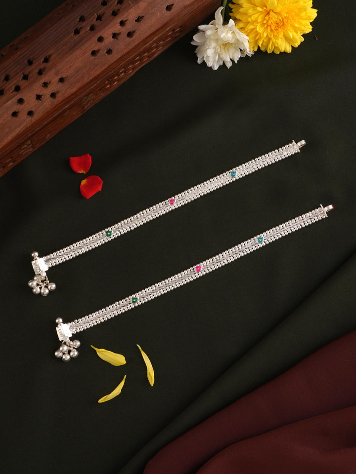 Double Arumbu Silver Anklet