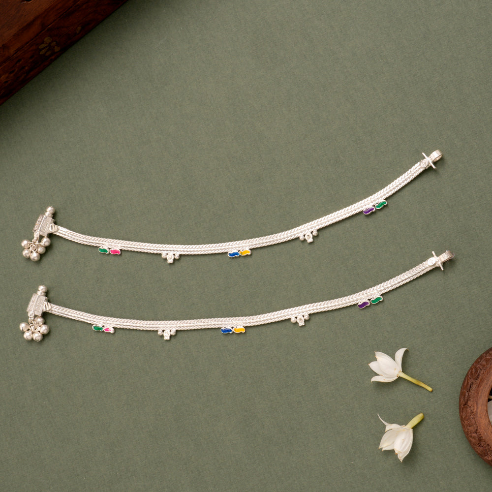 Multicolour Enamel Silver Anklet