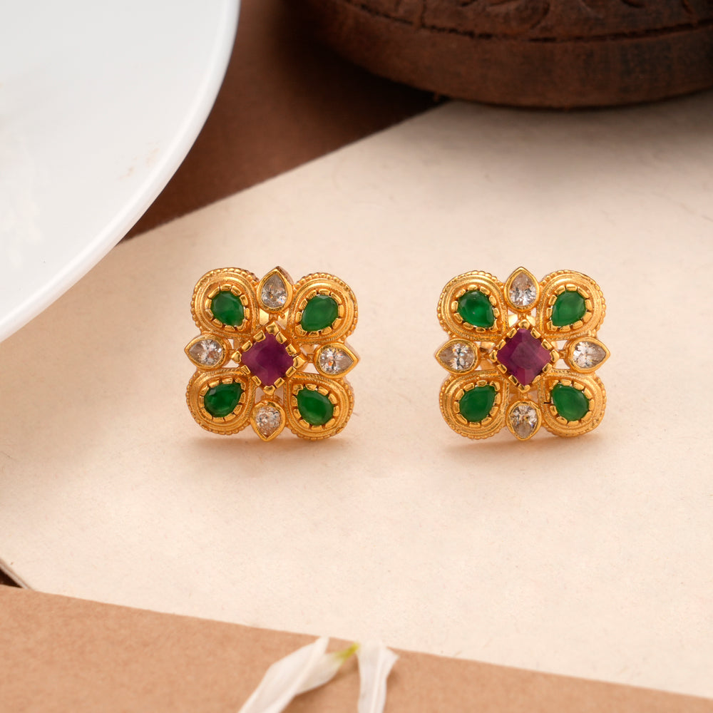 Gold Plated Floral Design Kundan Stud