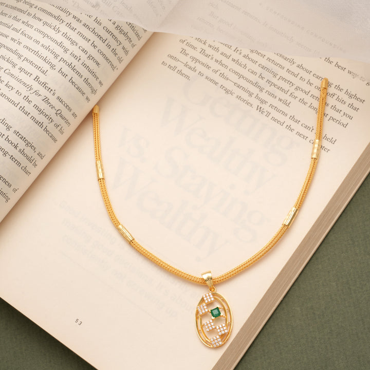 Elegant Oval Shape Emerald Stone Golden Necklace
