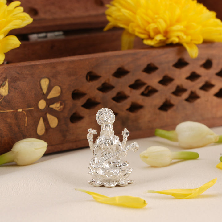 Traditional Saraswathi Silver Idol